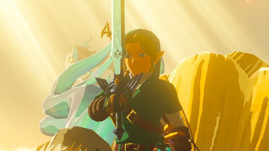 Link holding the Master Sword in Legend of Zelda: Tears of the Kingdom