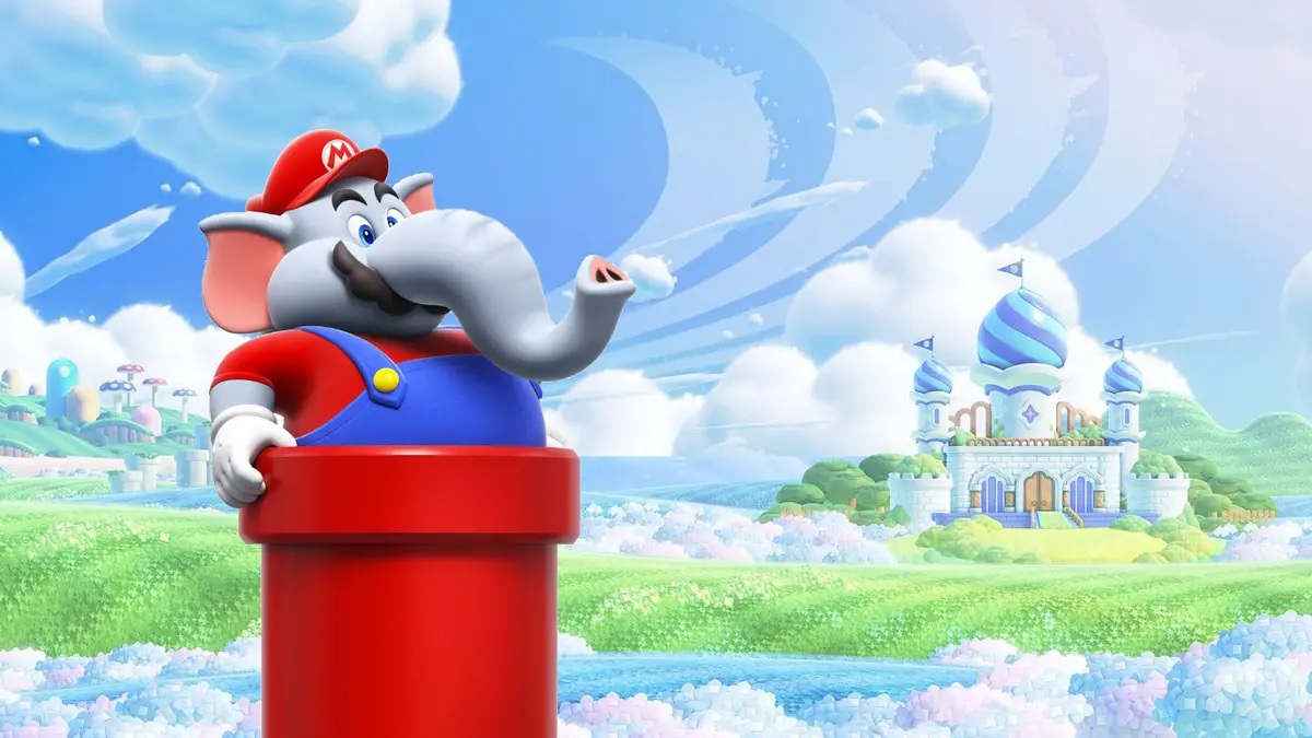The elephant version of Mario in Super Mario Bros. Wonder.