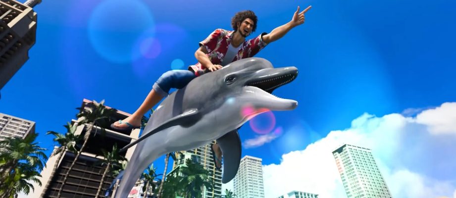 ichiban kasuga riding a dolphin in like a dragon infinite wealth