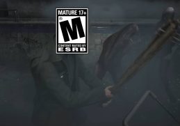 James Sunderland fighting monsters in Silent Hill 2 Remake with ESRB logo rating