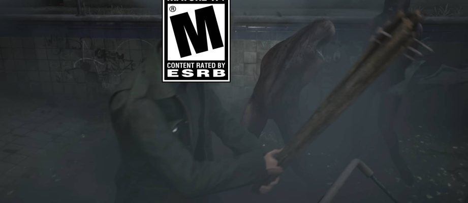 James Sunderland fighting monsters in Silent Hill 2 Remake with ESRB logo rating