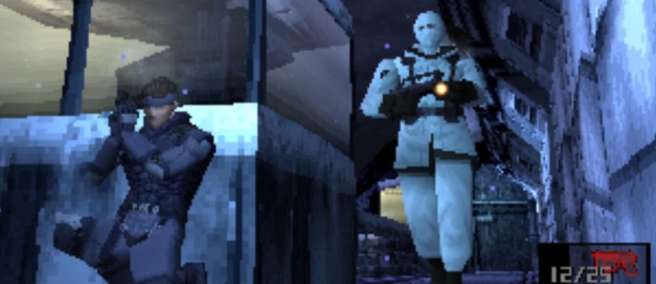 Snake hiding from guard in metal gear solid collection