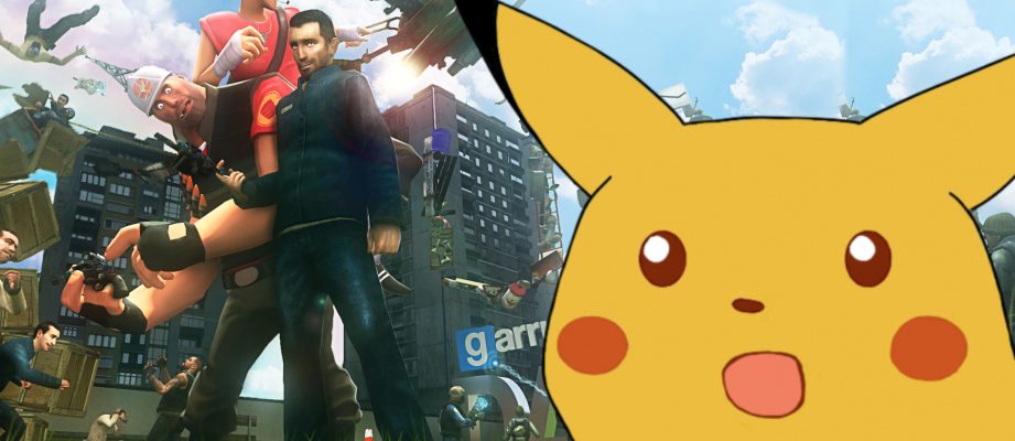 shocked pikachu over gmod screenshot