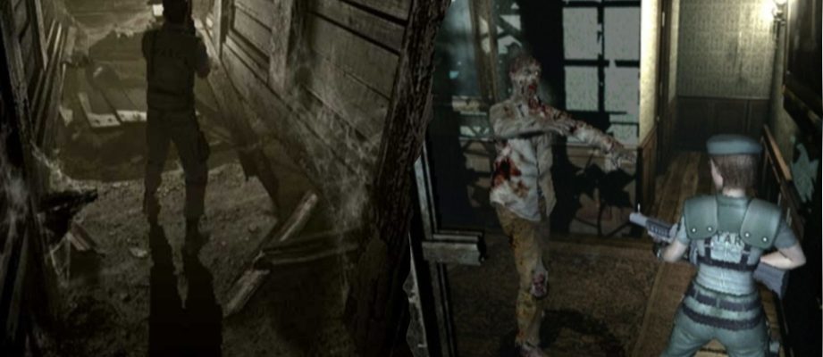 two part image with resident evil 1 protagonists