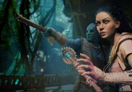 Two fantasy characters stand near each other