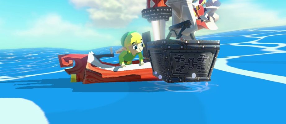 Link from Legend of Zelda sails a boat