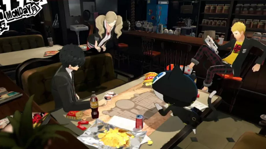 Persona 5 Royal - Joker and friends in Cafe Leblanc